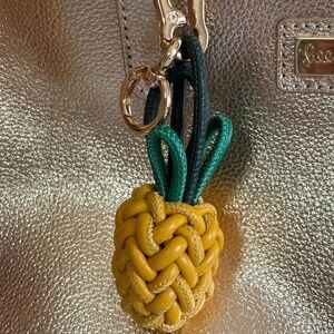 Braided Pineapple Leather Bag Charm – Gold Hardware – NWT
